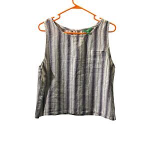 Dip Brand sleeveless linen striped top Large Beachy boho natural lightweight
